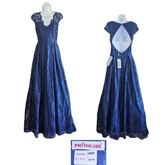 NWT PROMGIRL Illusion Sweetheart Lace Overlay Open Back Gown m25243 Size M - Picture 1 of 7